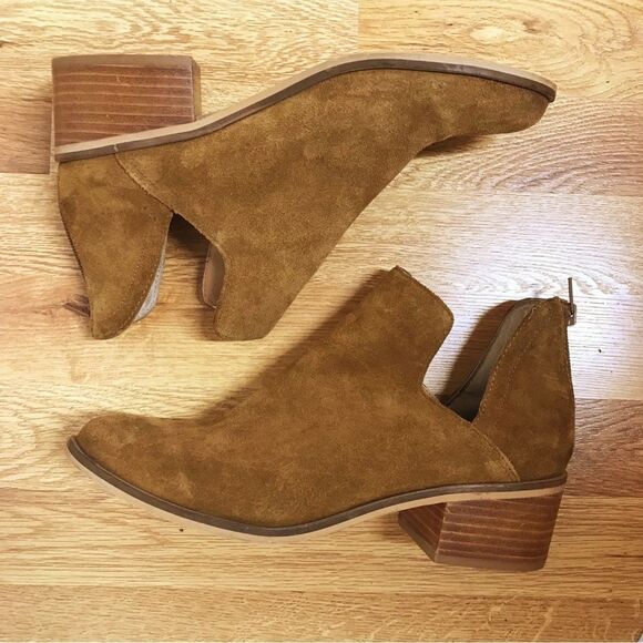 STEVE MADDEN Brown Suede Open Side Ankle Boot Bootie Chunky Heel Leather Size 10 - Picture 10 of 15